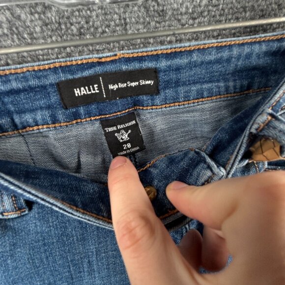 True Religion Halle Mid Rise Super Skinny Jeans Stretch Size 28x27.5 Blue Urban - Picture 11 of 15